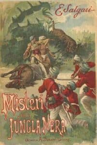 Salgari, I misteri della Jungla Nera (Donath, 1895), illustrazione di copertina di Pipein Gamba
