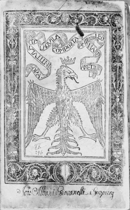 Opera intitulata Aquila volante, Milano, Antonio Zarotto, 9 aprile 1495 (uno dei quattro incunaboli oggi conservati nella collezione di Castel Thun)