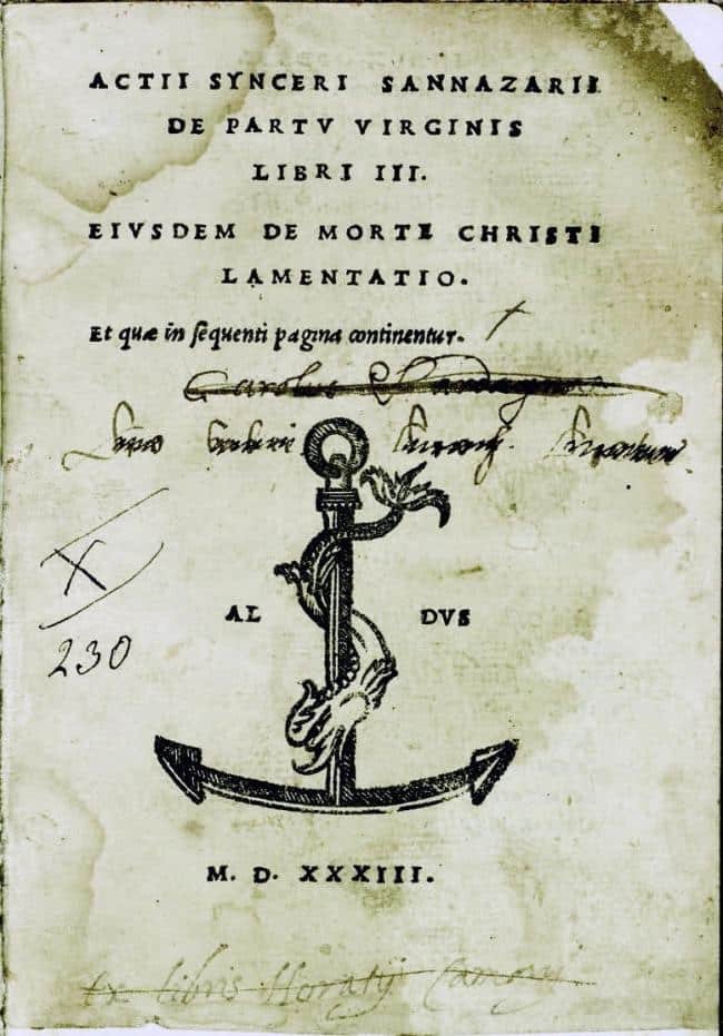 Il Sannazzaro aldino, 1533 della Biblioteca di Castel Thun