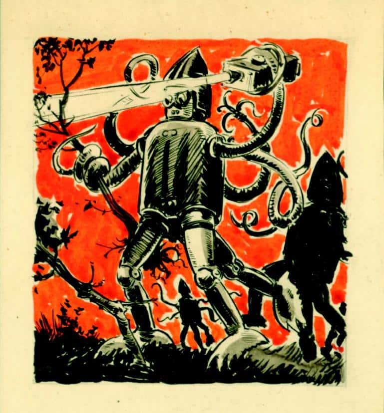 La Guerra dei Mondi di H. G. Wells, bozzetto di Bernardo Leporini per il frontespizio dell’edizione Mondadori, Verona, 1953