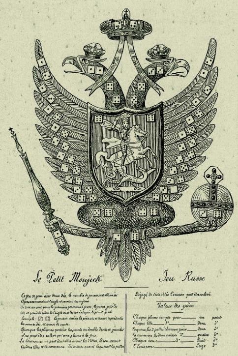 Il piccolo mugick. Gioco russo disegnato, colorato e scritto a mano su un foglio di cartone