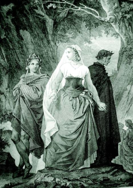 Dante, Commedia, ed. Pagnoni, F. De Maurizio, Matelda che invita Stazio a seguir Dante