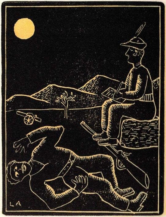 Linoleografia di Luciano Anselmi per Veglia di Giuseppe Ungaretti