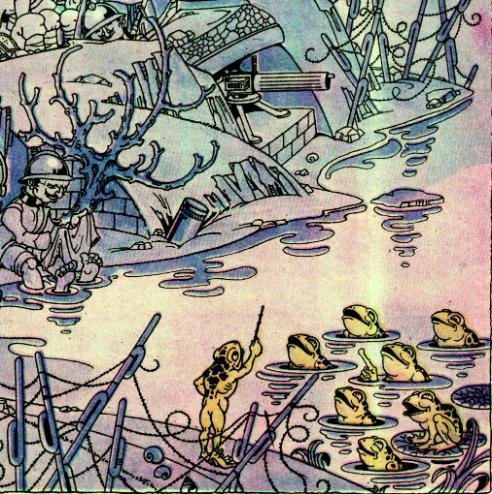 Antonio Rubino, Gli spettacoli pirotecnici sul Piave, particolare della tavola, “la tradotta”, n. 10, 1918