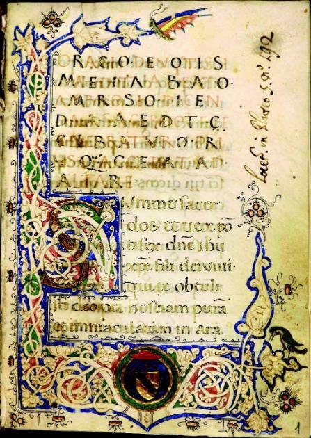 Manoscritti Medievali: Padova, Biblioteca Universitaria, 1537, f. 1r.