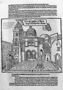 Terrasanta, Facciata del Santo Sepolcro, silografia a c. e3v, 142 × 158 mm, da Bernhard von Breydenbach, Peregrinatio in terram sanctam, [Speyer], Peter Drach, 29 luglio 1490, INC A.23