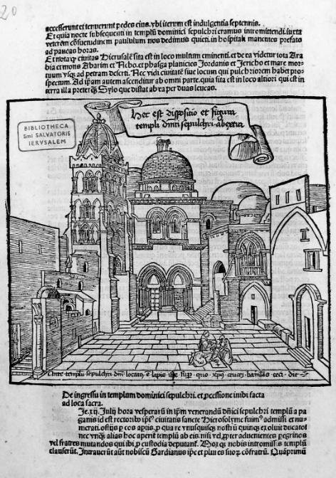 Terrasanta, Facciata del Santo Sepolcro, silografia a c. e3v, 142 × 158 mm, da Bernhard von Breydenbach, Peregrinatio in terram sanctam, [Speyer], Peter Drach, 29 luglio 1490, INC A.23
