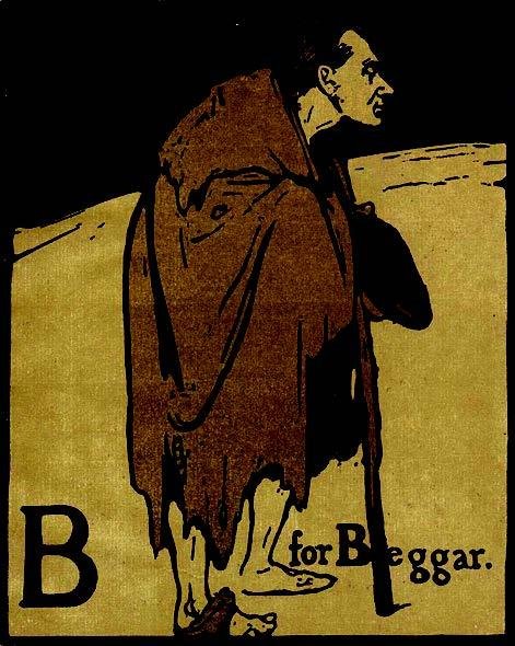 William Nicholson, An Alphabet, B = Beggar. Pryde viene ritratto come un mendicante