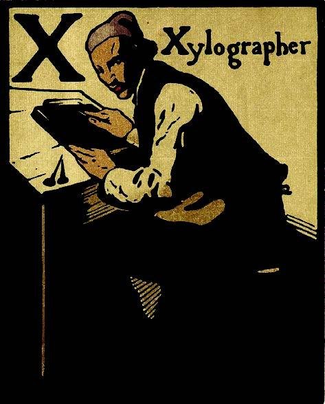 William Nicholson, An Alphabet, X= Xilografo; nessun altro mestiere poteva illustrare Nicholson per la X