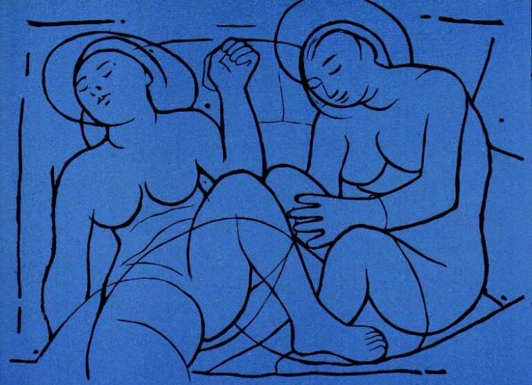 Un linoleum di Felice Casorati: stampato con inchiostro Bleu Lefranc su carta nera,