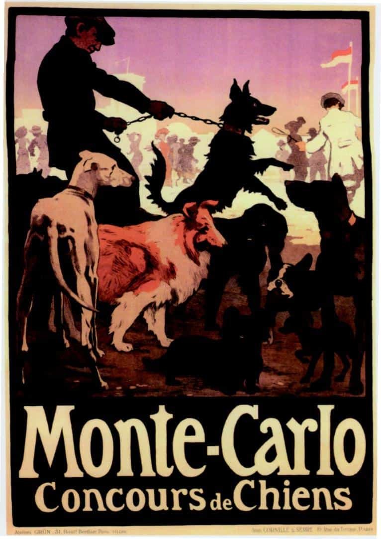Jules Grün, Monte-Carlo – Concours de Chiens, affiche, 120,5 × 86,5 cm, Cornille & Serre, Paris, 1911
