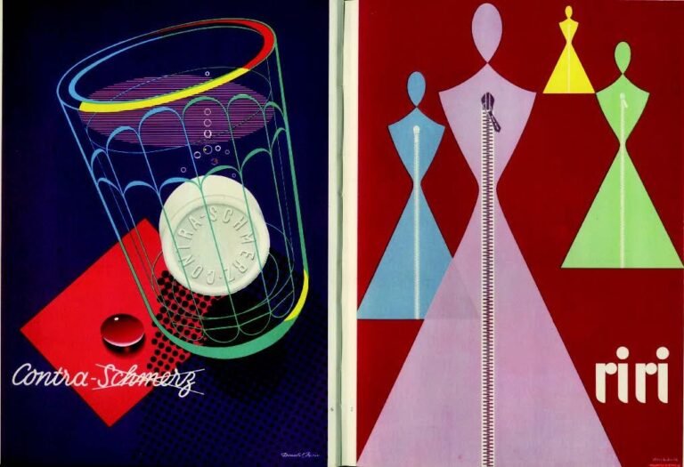 Penrose Annual 1951, esempi di stampa di campagne pubblicitarie di Herbert Leupin e di Donald Brun