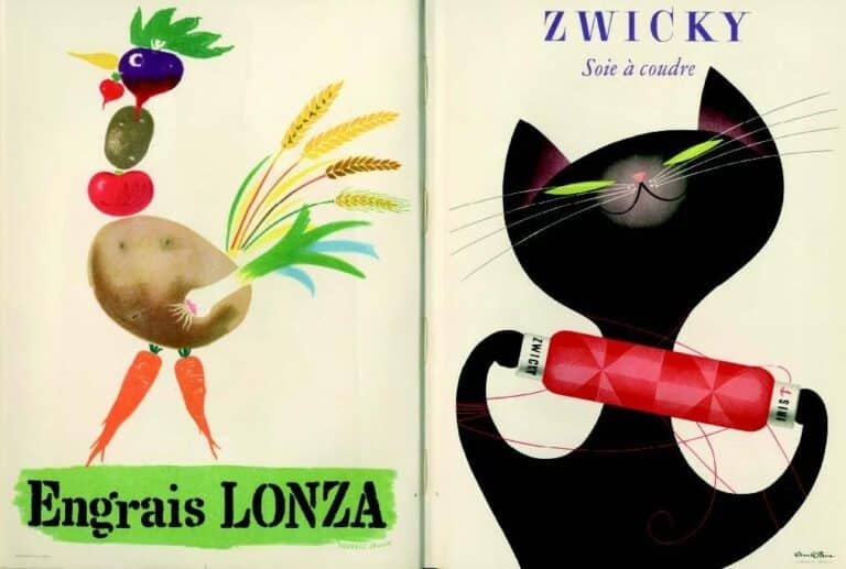 Penrose Annual 1951, esempi di stampa di campagne pubblicitarie di Herbert Leupin e di H.A. Aeschbach