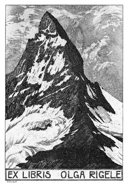Adolf Kunst, Ex libris per Olga Rigele, acquaforte e acquatinta, 1915