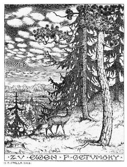 Guido Balsamo Stella, Ex libris, acquaforte, 1912