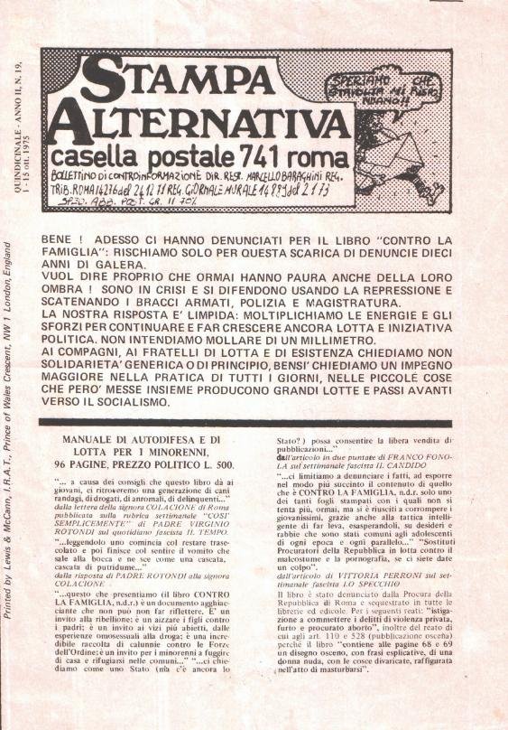 Stampa Alternativa, bollettino, anno II, numero 19, ottobre 1975