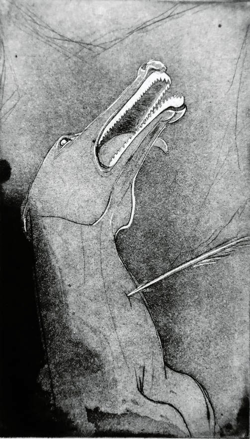 Anton Prinner, Ah les dents blanches! Monstre percé d’une flèche della serie La Bible, 1948, acquaforte, Bibliotèque Nationale de France, Parigi