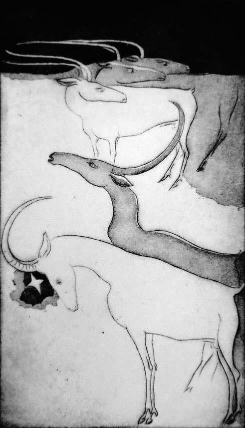 Anton Prinner, Cinq antilopes della serie La Bible, acquaforte e bulino, Bibliotèque Nationale de France, Parigi