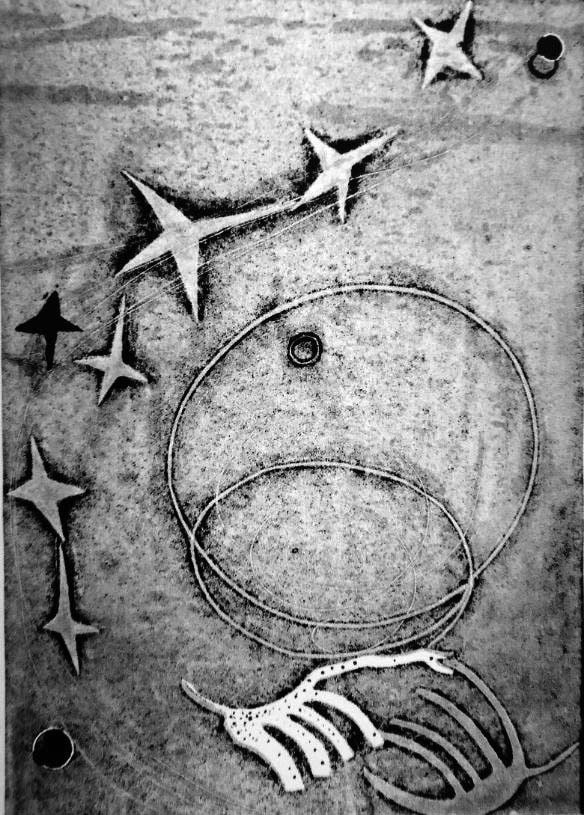 Anton Prinner, Étoiles, cercles, papyrogravure, 1935, coll. Musée de l’Abbaye Sainte- Croix, Les Sables d’Olonne