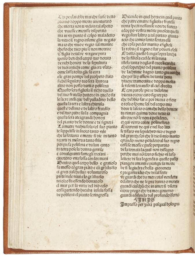 Trento, Biblioteca comunale, G 1 e 35, cc. 40-43, Cantare di Polissena, [Venezia], Giuliano Pasquali, [c. 1489-1491], c. 4v, colophon