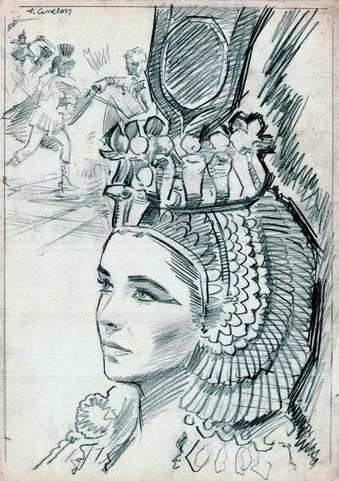 Angelo Cesselon, Schizzo preparatorio a matita per Cleopatra (1963), di Joseph L. Mankiewicz
