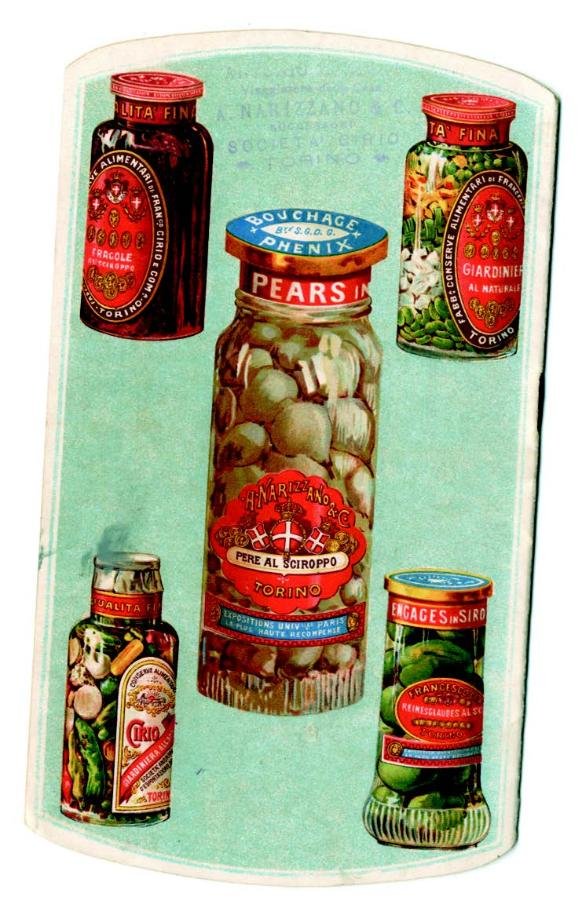 Prodotti Cirio sotto vetro, controcopertina di un catalogo commerciale fine Ottocento