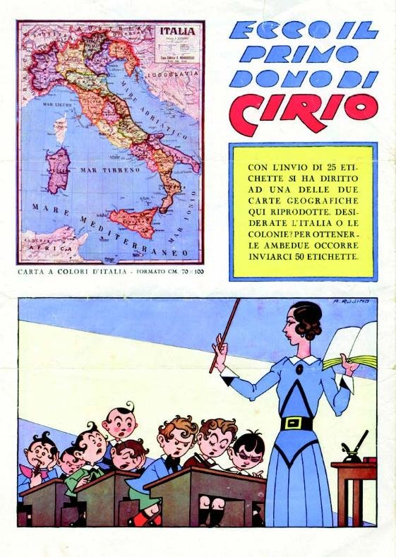 Antonio Rubino, pieghevole promozionale per la raccolta di etichette Cirio nelle scuole, 1930