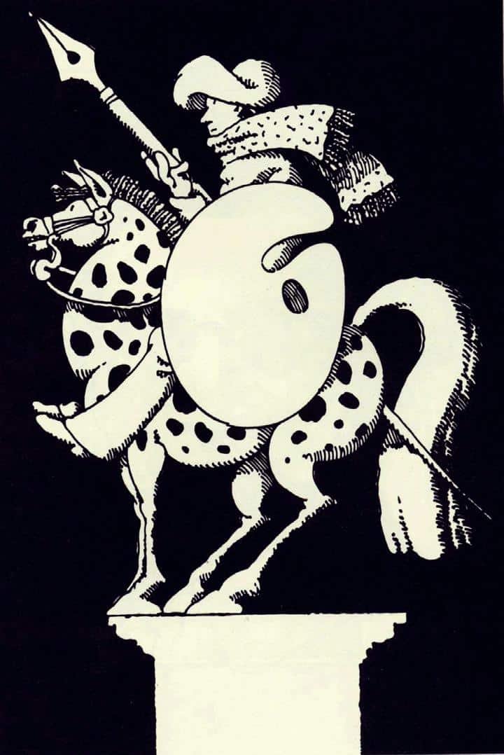 John Alcorn, Autoritratto per il manifesto della mostra antologica alla Librera Rizzoli a Milano (dicembre 1975) e in seguito utilizzato come copertina del portfolio