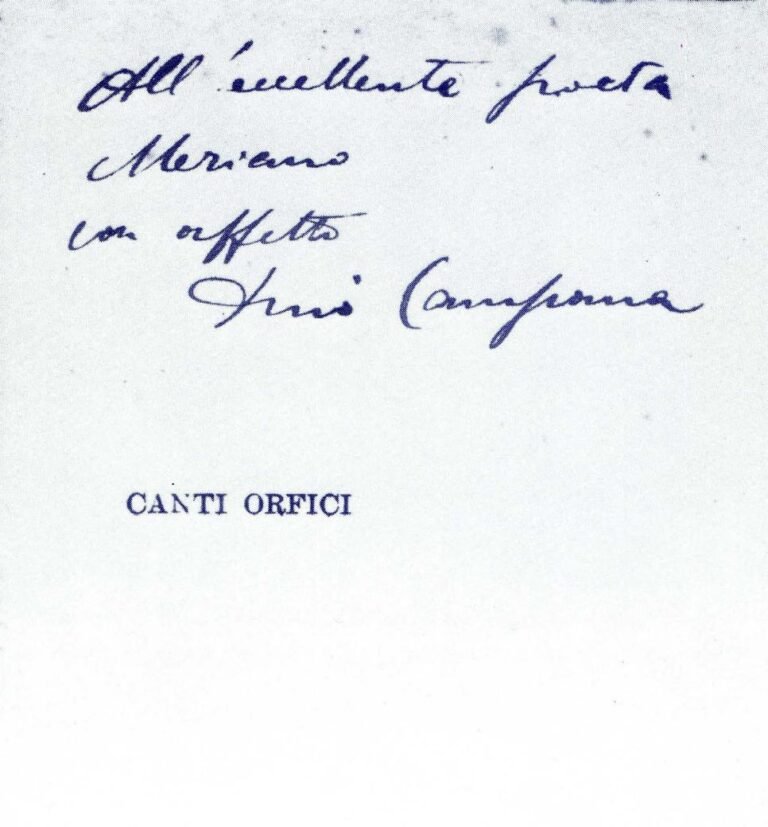Dedica di Dino Campana a Francesco Meriano su una copia dei Canti Orfici