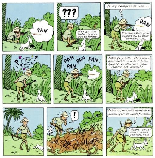 Tintin au Congo, dove a pagina 16 Tintin uccide quindici gazzelle